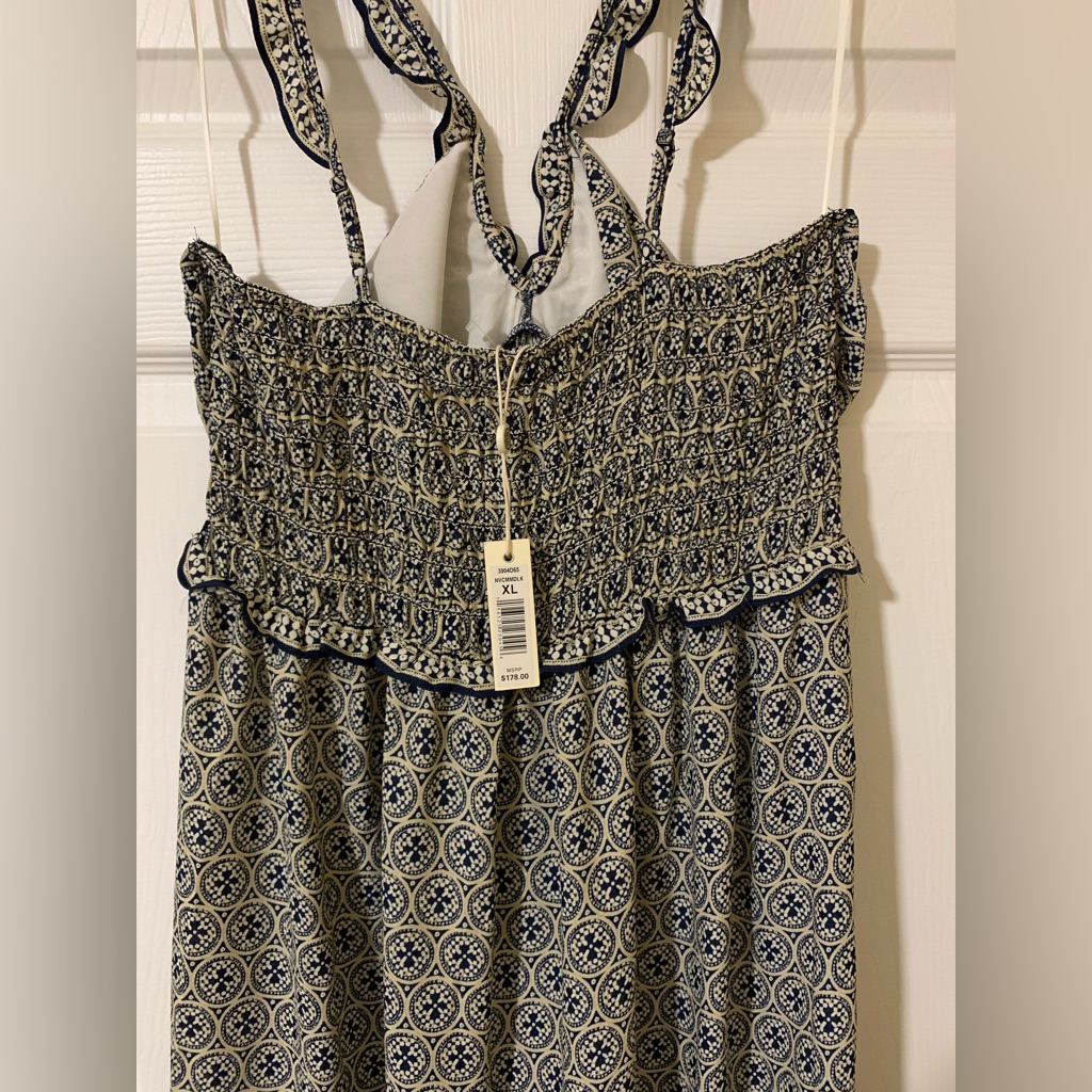 Nwt Max Studio Boho Tiered Halter Maxi Dress, Xl Geometric Print Ruffle Straps — image 7 of 8